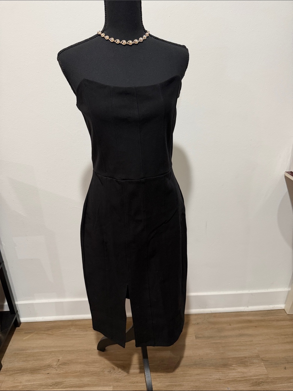Fashion Nova Black Strapless Sheath Dress with Front Slit